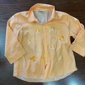 Vtg University Of Tennessee Vols UT Button Shirt Womens L Orange Checkered